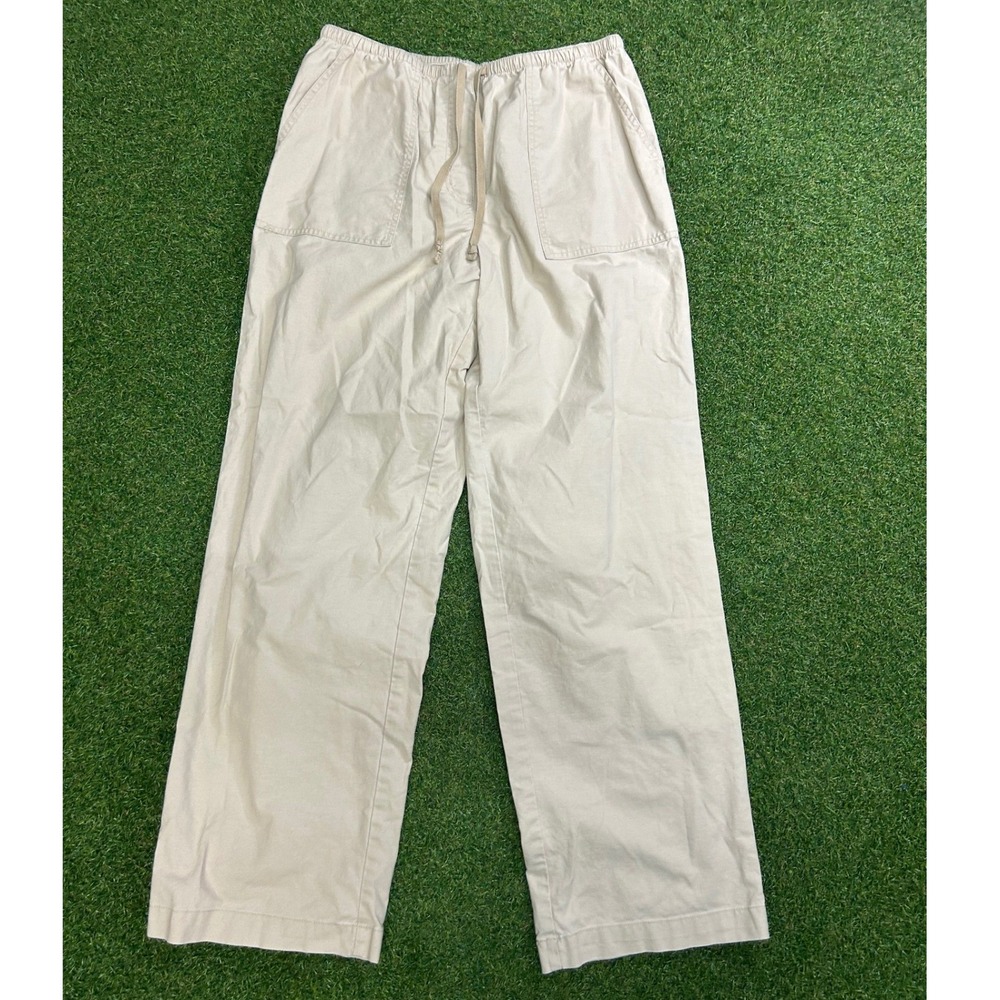 LL Bean Classic Fit Pull On Pants Khaki Tan Elastic Waist Drawstring Medium